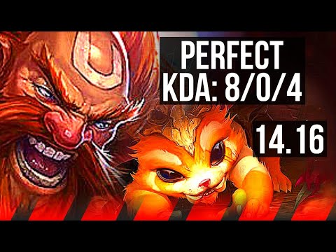 GRAGAS vs GNAR (TOP) | 8/0/4, Legendary, 800+ games | EUW Master | 14.16