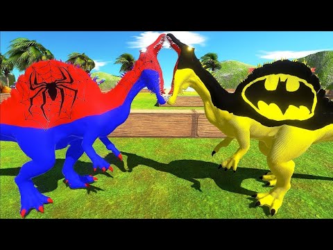 SPIDER-MAN SPINOSAURUS vs BATMAN SPINOSAURUS DEATH RUN - Animal Revolt Battle Simulator