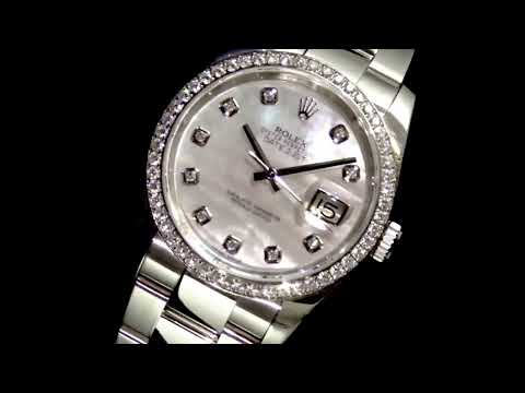 Men's Stainless Steel Rolex Datejust Automatic Wristwatch with Diamond Bezel and Mother of Pearl Dial