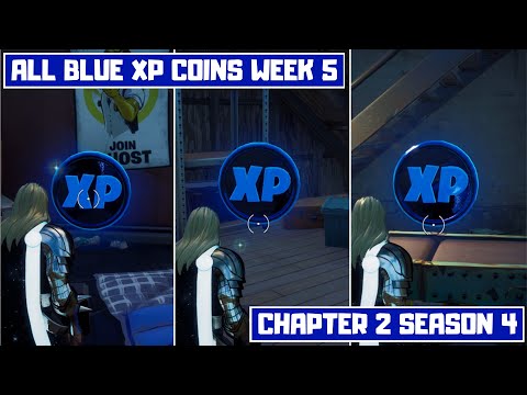 All 3 Blue XP Coins Locations Week 5! - Deja Blue Punch Card Fortnite Chapter 2 Season 4