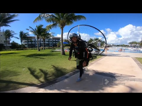 Flying paramotor in Playa del Carmen, Mexico.