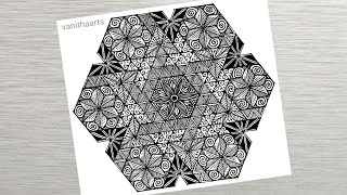 Hexagonal Doodle Art Using Geometric Design Step-by-Step Tutorial #doodle #zentangle #vanithaarts