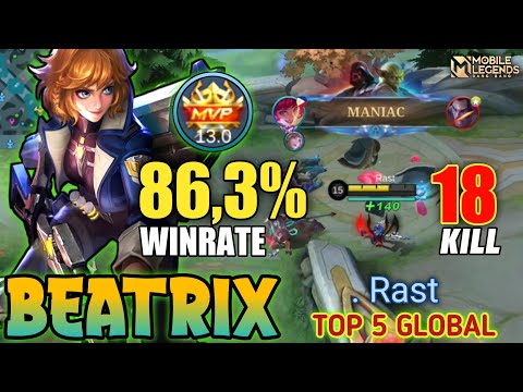 MANIAC 18 KILLS !! DEADLY BEATRIX GOLD LANE, Top Global Beatrix Gameplay 2023 - Mobile Legends