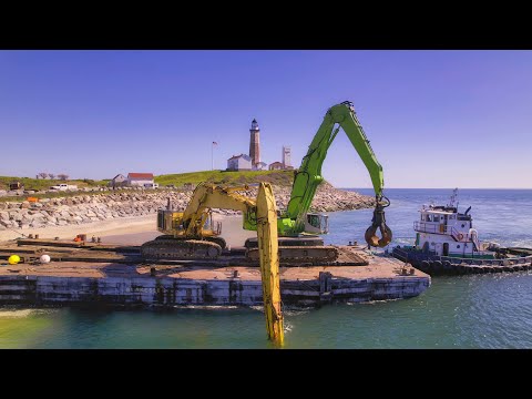 Montauk Point Lighthouse REVETMENT PROJECT - $4.5 MILLION of Heavy Equipment Loaded On Beached Barge