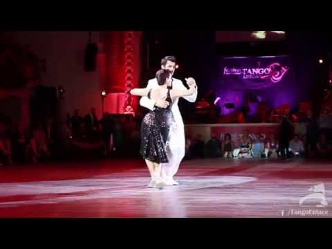  Dana Frigoli  and  Adrian Ferreyra  are  dancing  to  "  Lloran Las Campanas  "  at  Lisbon International Tango Festival  in  2016