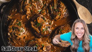 Juicy Salisbury Steak with Homemade Mushroom Gravy! Delicious!