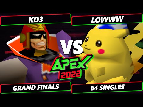 Apex 2022 GRAND FINALS - KD3 (Captain Falcon) Vs. Lowww (Pikachu, Fox) Smash 64 Tournament