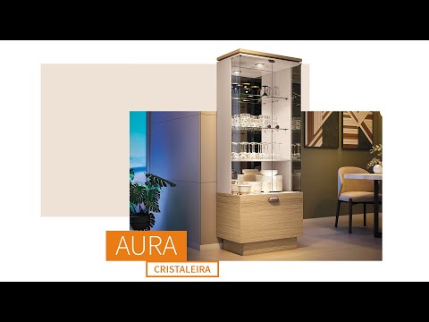 Video thumbnail of Cristaleira 2 Portas de Vidro 1 Gaveta Aura HB Móveis