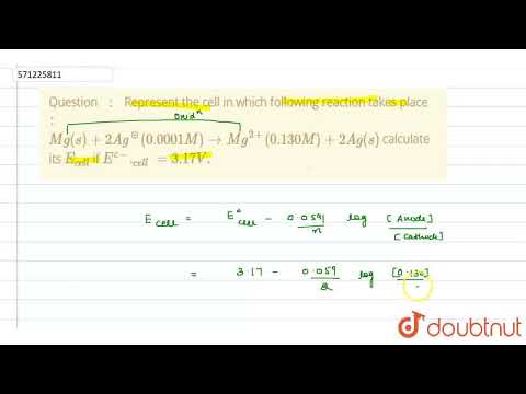 Stellen Sie die Zelle dar, in der die folgende Reaktion stattfindet: Mg(s) + 2Ag⁺(0,0001M) → Mg²⁺...