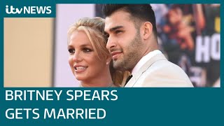 Pictures released of Britney Spears' wedding to partner Sam Asghari at Los Angeles home | ITV News