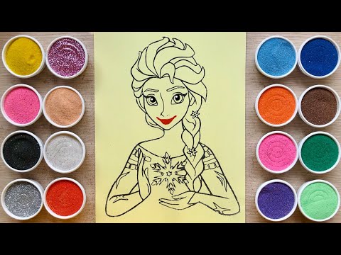 TÔ MÀU TRANH CÁT CÔNG CHÚA ELSA BĂNG GIÁ FROZEN - Sand painting Elsa princess (Chim Xinh)