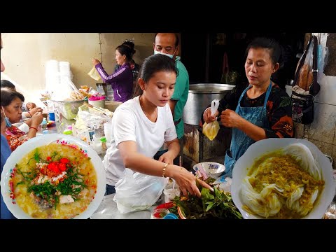 Eating Pork Porridge - Breakfast Inside Phnom Penh Market