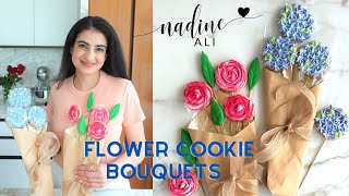 DIY Cookie Flower Bouquet Tutorial | Sugar Cookie and Royal icing Rose and Hydrangea Bouquet