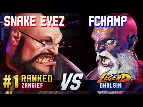 SF6 ▰ SNAKE EYEZ (#1 Ranked Zangief) vs FCHAMP (Dhalsim) ▰ High Level Gameplay