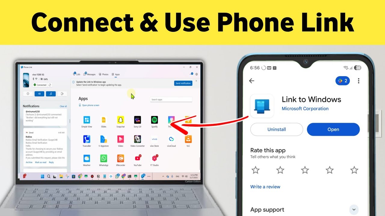 Connect Android Phone to Windows Link to Windows | Phone Link in Windowss 11