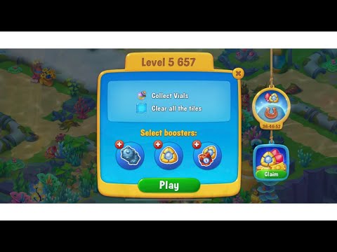 Fishdom mobile game, level 5657 collect vials and clear all the tiles
