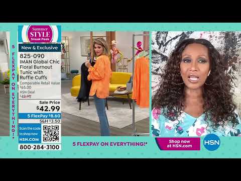 IMAN Global Chic Floral Burnout Tunic with Ruffle Cuffs