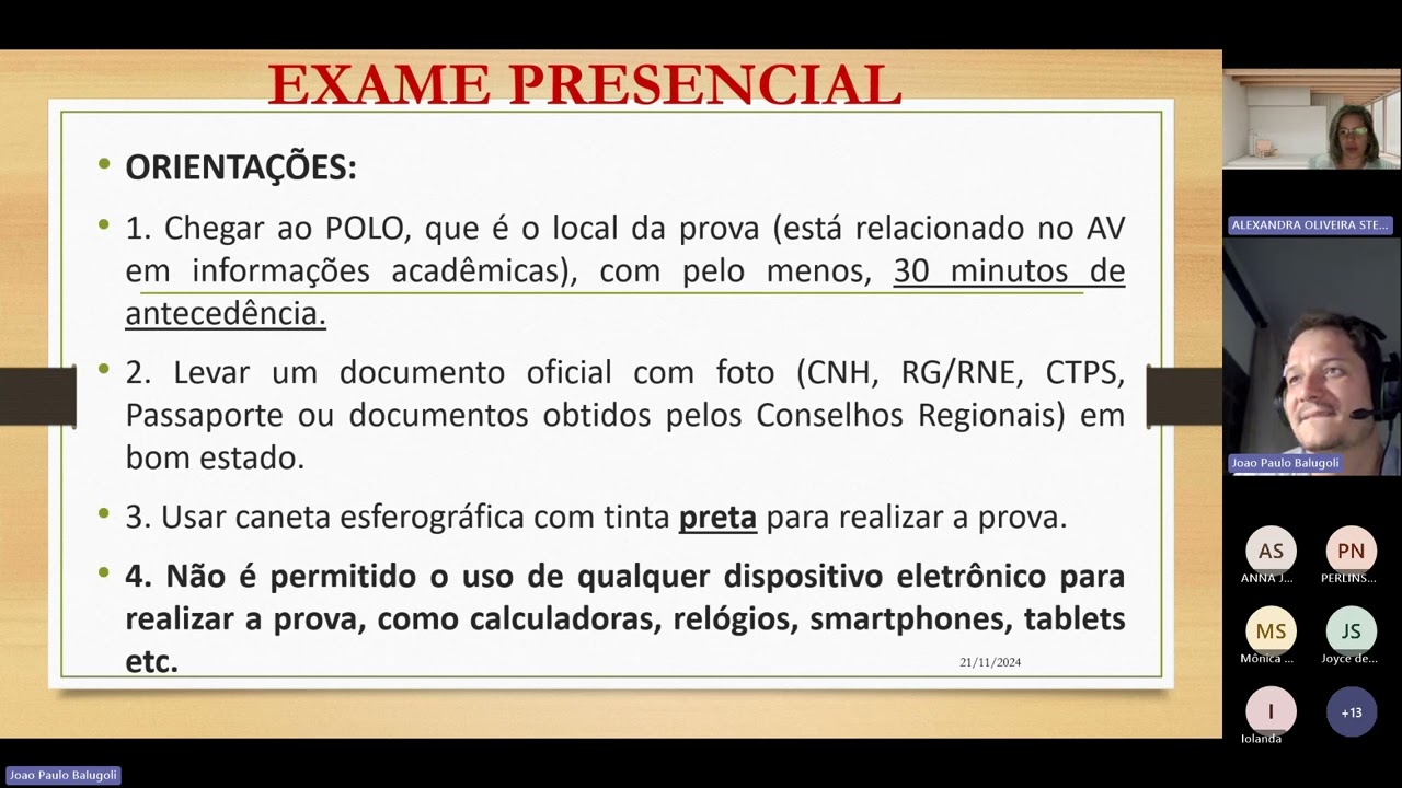 Aula ao vivo, agendas 13, 14 e 15