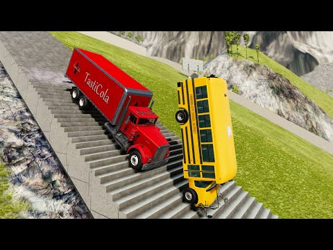 Heavy Vehicle Insane Stairs Jumps Down (Crash Test) - BeamNG.drive Down Stairs Jumps