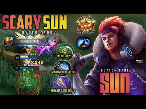 SUN PLAY HYPER CARRY LATE GAME BUILD WITH SUPER HURT DAMAGE#sun #sunml #mobilelegends #ml #topbuild