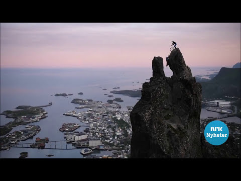Extreme jumps on Svolvaergeita Goat's Horns Lofoten