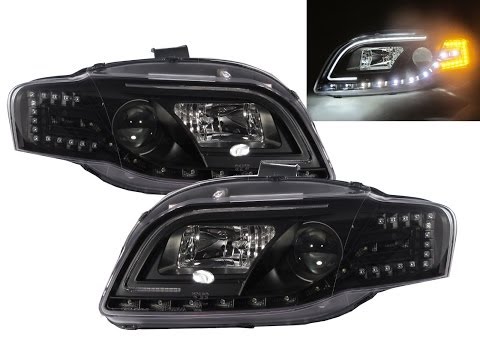 CrazyTheGod A4/S4/RS4 2005-2009 B7 8E Projector Headlight LED DRL R8Look BLACK for AUDI LHD