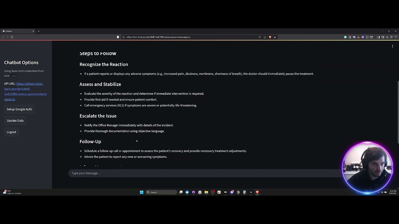 Clinic Internal Chatbot demo