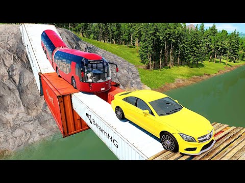 Cars vs Broken Container Bridge - BeamNG.Drive