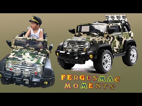 My PAW PATROL style  REAL Army style TOY CAR RIDES for kids - Fergus driving