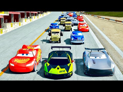 Lamborghini Essenza SCV12 vs Cars Movie Characters at Old Monza GP