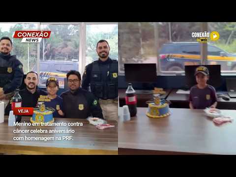 Vídeo: Menino em tratamento contra câncer celebra aniversário com homenagem na PRF.