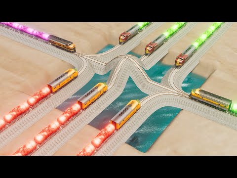 Impossible Rail Bump Crossing Vs Turning Tracks, Giant Pit, Deep Water, Pot Hole - BeamNG.Drive