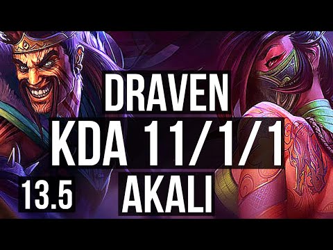 DRAVEN vs AKALI (TOP) | 11/1/1, 7 solo kills, 1400+ games, 1.4M mastery | KR Master | 13.5