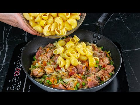 Pasta i stekpanna med fläsk och vitkål - vansinnigt gott middagstips!