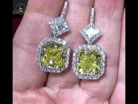 Halo Cushion & Princess Cut Drop Earrings For Women-FD1029