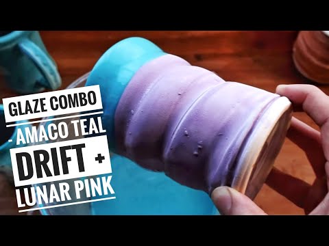 Glaze review - AMACO teal drift+ lunar pink glaze combos