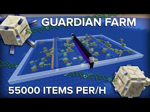 Minecraft Guardian Farm - No Drain Needed - 55k Items Per Hour