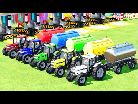 JOHN DEERE vs FENDT vs CLAAS vs VALTRA vs MCCORMICK BATTLE WITH FUEL TANKS! Farming Simulator 22!
