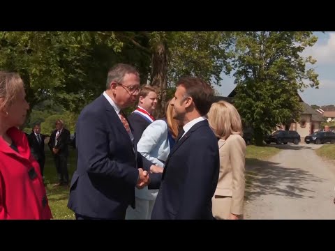 President Macron pays homage to civilian victims of D-Day Allied bombings in commemorations in Saint