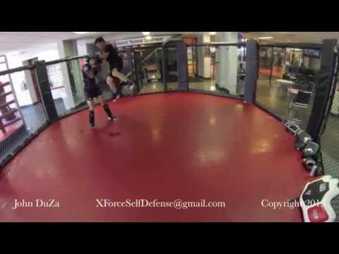 X-FORCE MMA: Flying Knee to Guillotine to Neck Crank Takedown.