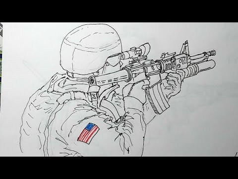 How to draw a soldier, American Army Soldier - YouTube