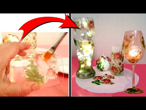 Collage Serviette en Papier sur Verre | TUTO de Serviettage sur Verre | DIY Décoration