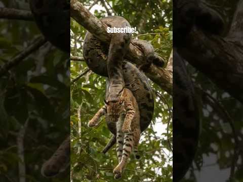 Anaconda Surprises Jungle Cat From Above! #Snake #Attack #Fight #Bite #Animal #Amazon #Zoo #Danger