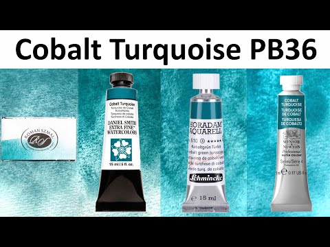 Cobalt Turquoise PB36 Watercolor Comparison - Roman Szmal, Winsor&Newton, Schmincke, Daniel Smith