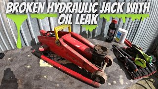 Repaired hydraulic jack with oil loss oil leak , Reparierter hydraulischer Wagenheber mit Ölleck ,4K