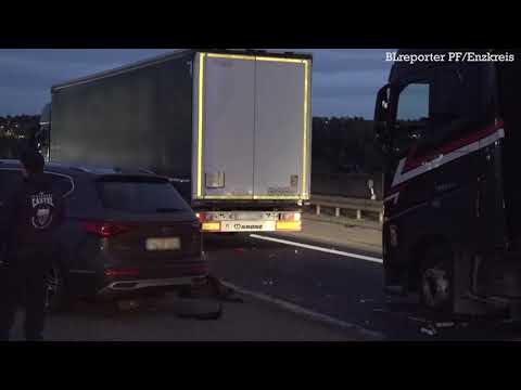 Verkehrsunfall mit 7 Pkws und 2 Lkws, auf der A8 zwischen Pf-West und Nord