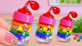 Rainbow Jelly Recipes💗🌈 How To Make Miniature  Rainbow Jelly Milk Botle💞Tiny Sweet