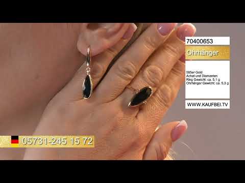 Серьги из красного золота 585 пробы с агатом и бриллиантами