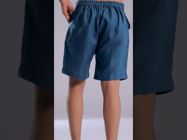 شورت كتان رجالي أزرق كلاسيكي