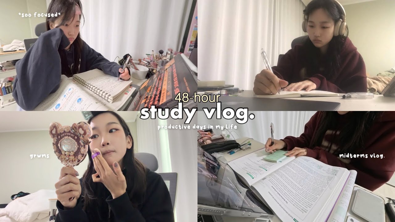 48-HOUR STUDY VLOG: cramming for midterms, *intense studying* productive day in a life 